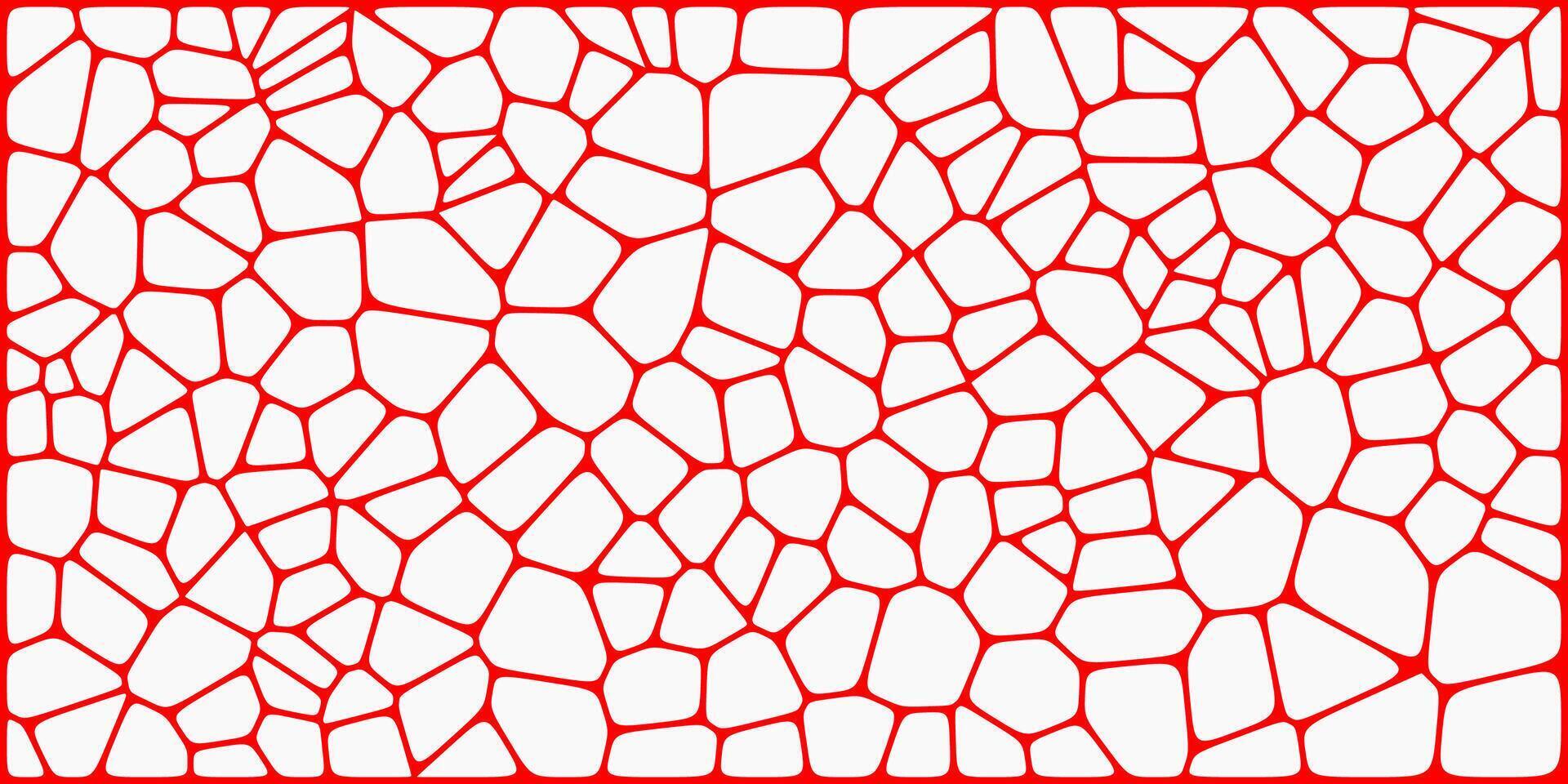 An abstract red mosaic pattern with irregular polygon shapes on a white background, creating a web-like or cracked surface appearance. vector