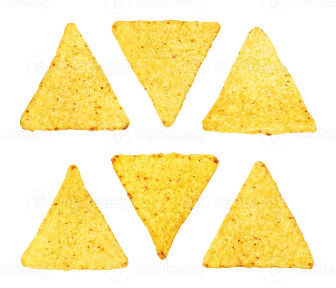 Mexican nachos chips, on white background photo
