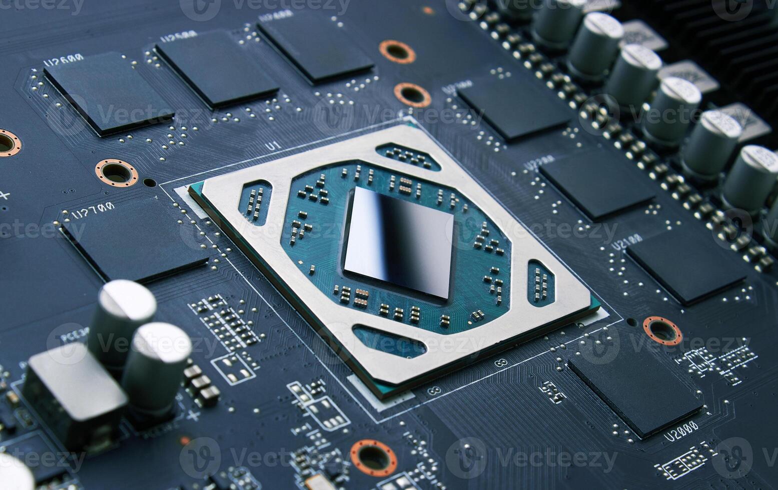 Electronic circuit board with a processor. photo