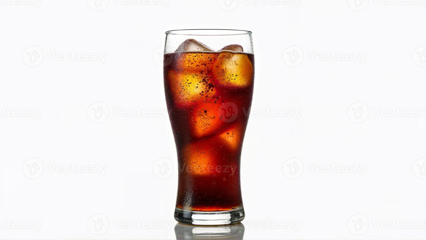 A cold glass of cola with ice cubes isolated on a white background. Suitable for illustrating beverages, refreshment, or soft drink concepts. photo