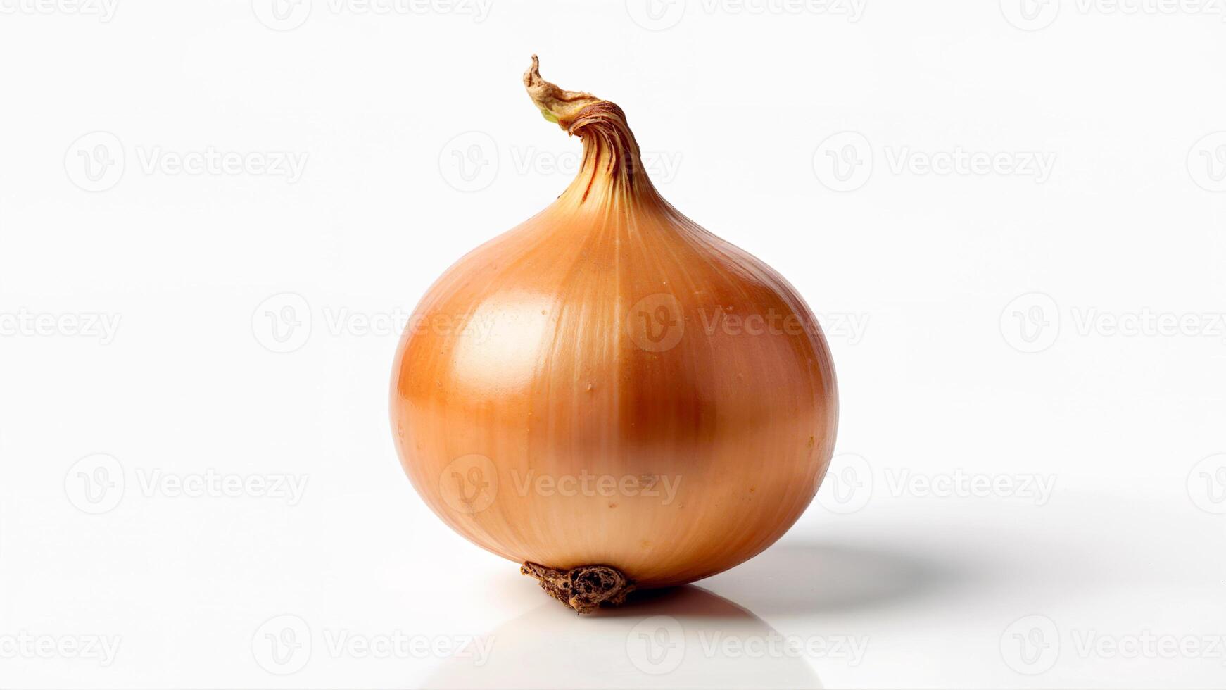 Whole fresh onion bulb with smooth golden skin isolated on a white background. Suitable for food packaging, grocery advertising, and nutrition concepts. photo