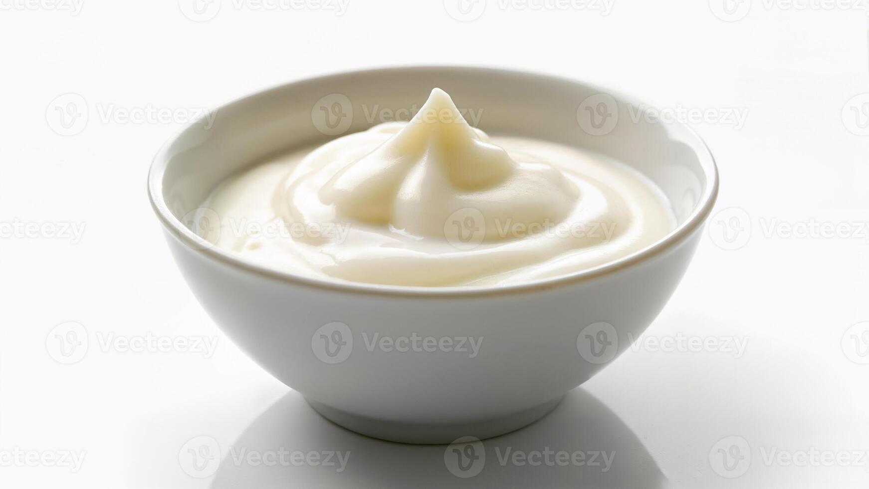 A small bowl filled with creamy fresh yogurt is isolated on a white background. Suitable for food blogs, nutrition articles, and healthy eating concept photo