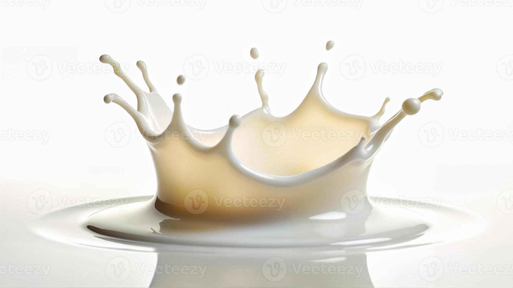 A refreshing milk splash, isolated on a clean white background. Suitable for food, beverage, dairy, or freshness concepts in advertising and design. photo