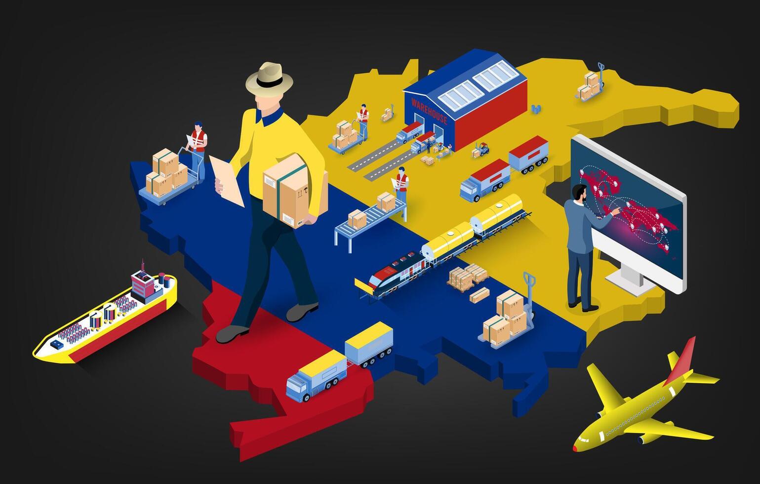 Colombia logistics and trade illustration vector