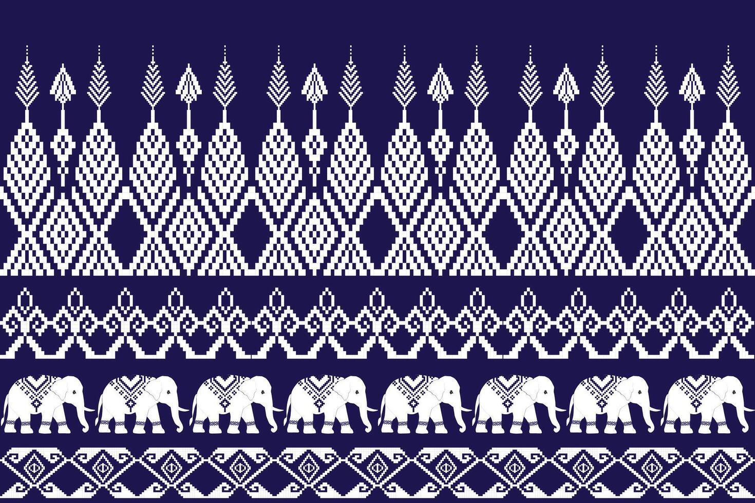 thai ethnic pattern with elephants and leaves vector