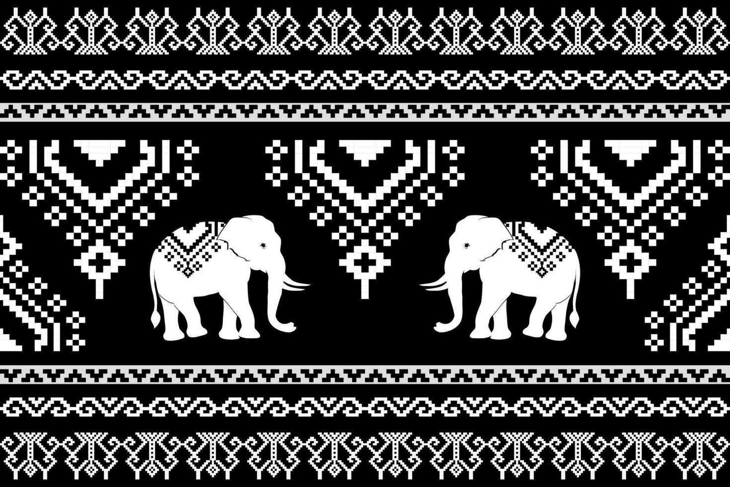 Tribal Elephant Row in Ethnic Fabric Art vector