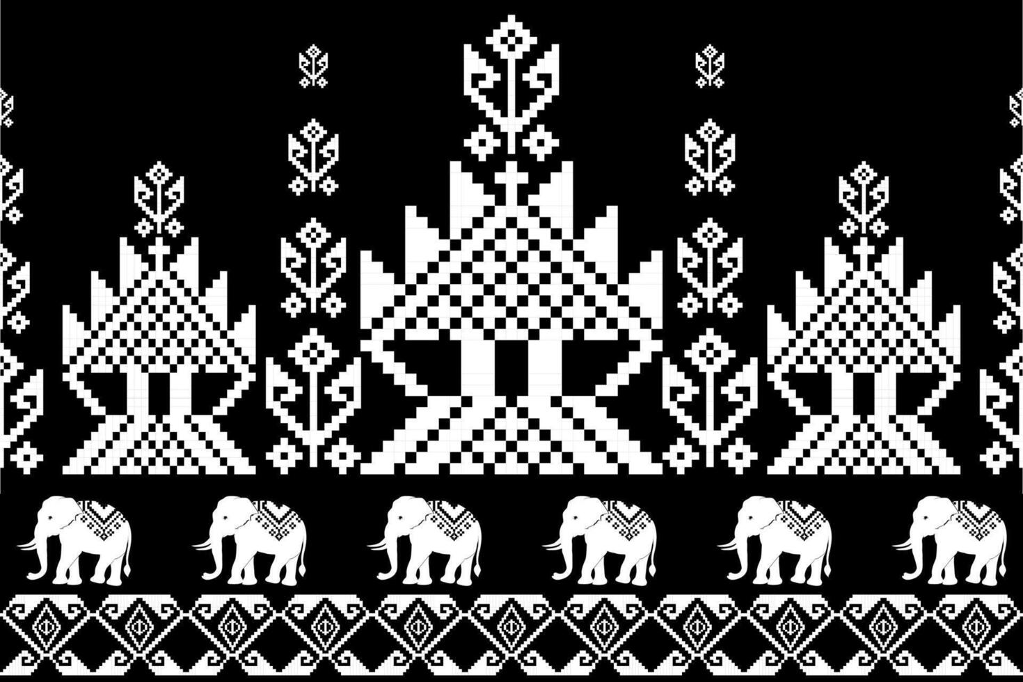 Ornamental Thai Elephants on Geometric Weave vector