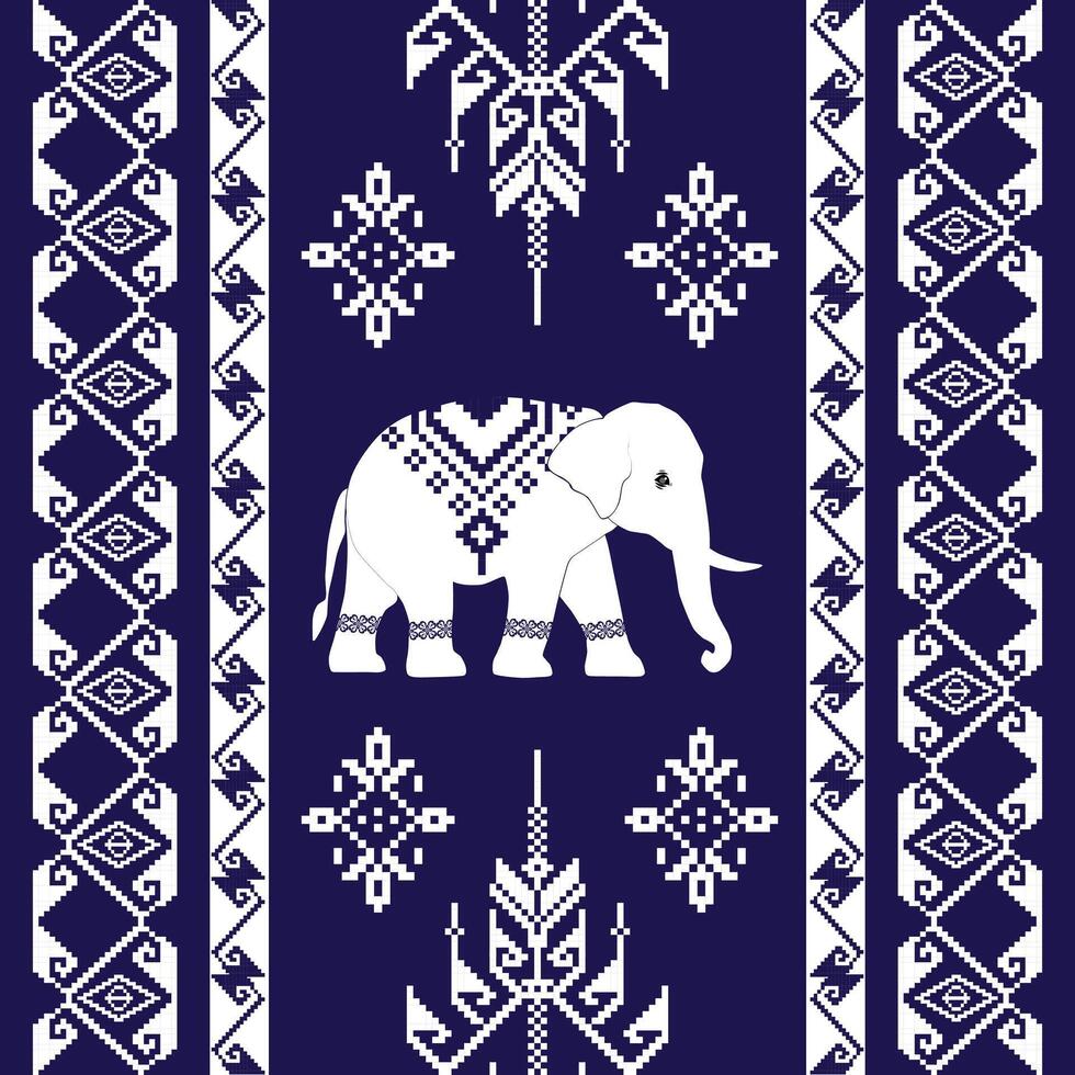 an elephant in tribal style on a blue background vector