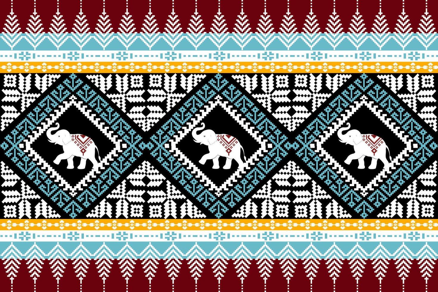 an ethnic pattern with elephants and other animals vector