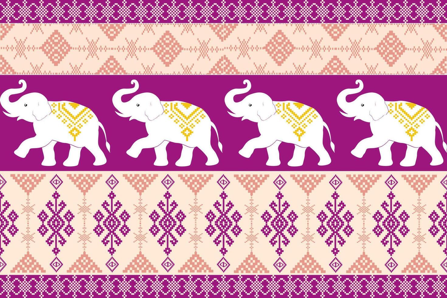 Pixel Elephant Thai Pattern Background vector