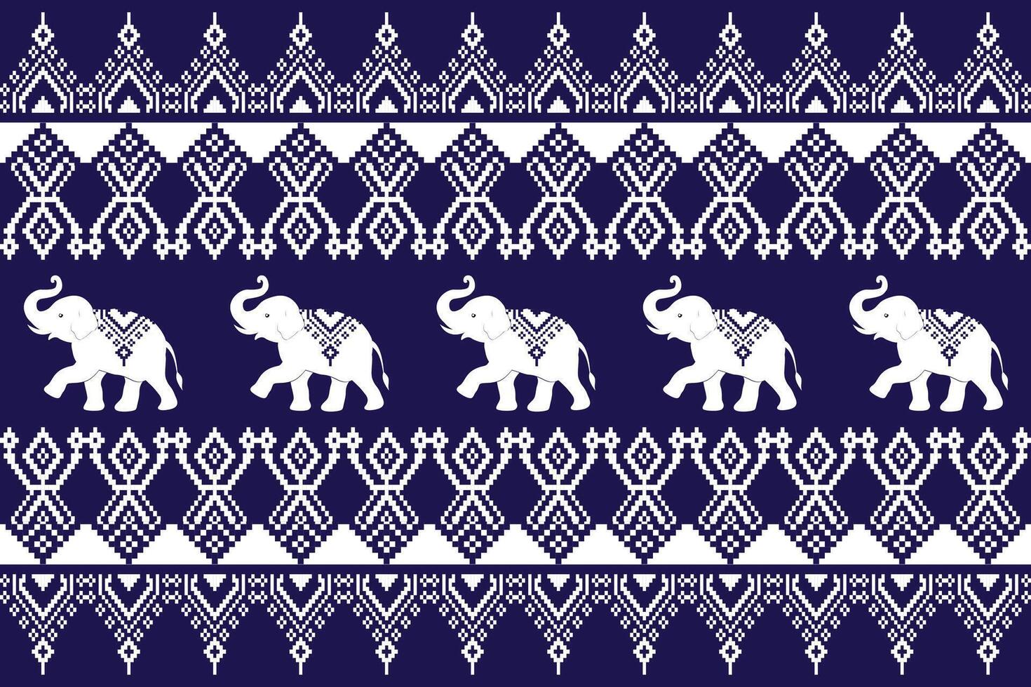 elephant pattern on blue and white background vector