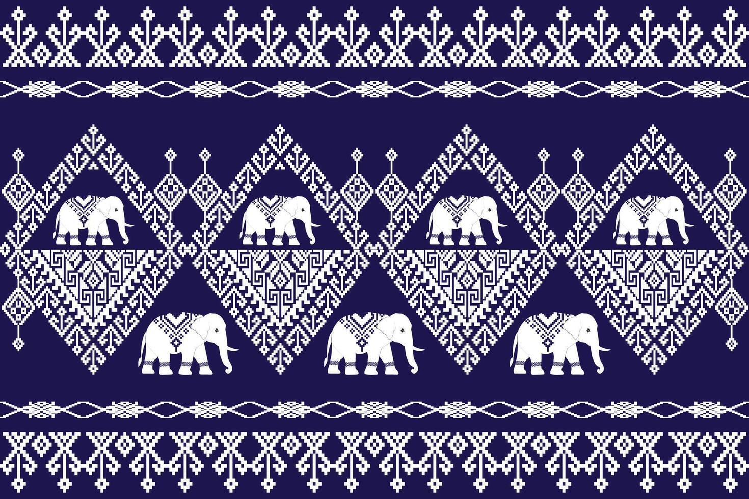 thai tribal pattern with elephants on blue background vector