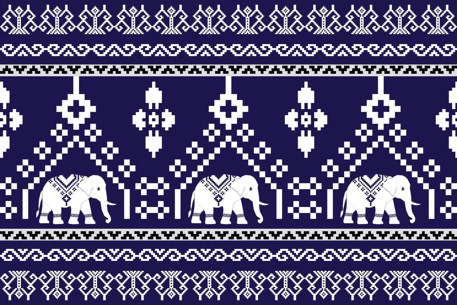 thai elephant pattern with blue and white design vector
