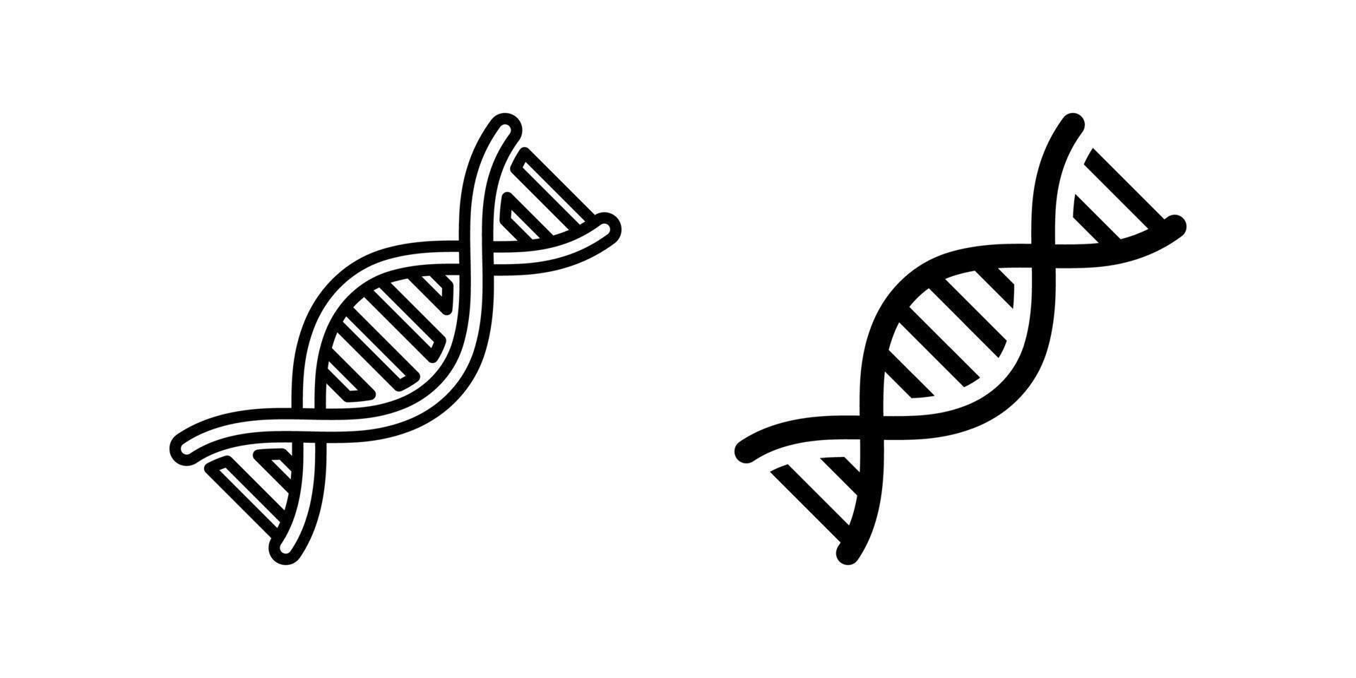 DNA icon set. A minimalist line art illustration of a DNA helix structure, representing molecular biology and genetic information. The icon is clean, simple, and suitable for various design purposes. vector