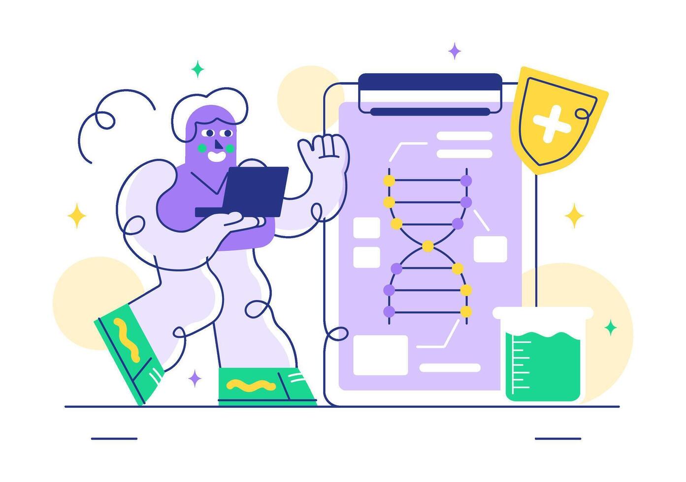DNA and Genetics Illustration in a Flat Cartoon Scientific Background vector