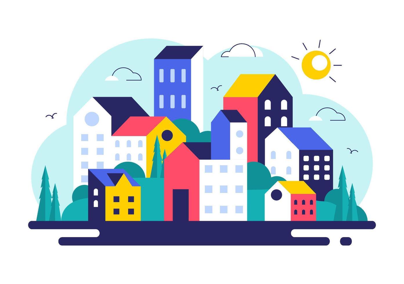 Colorful cityscape illustration of buildings vector