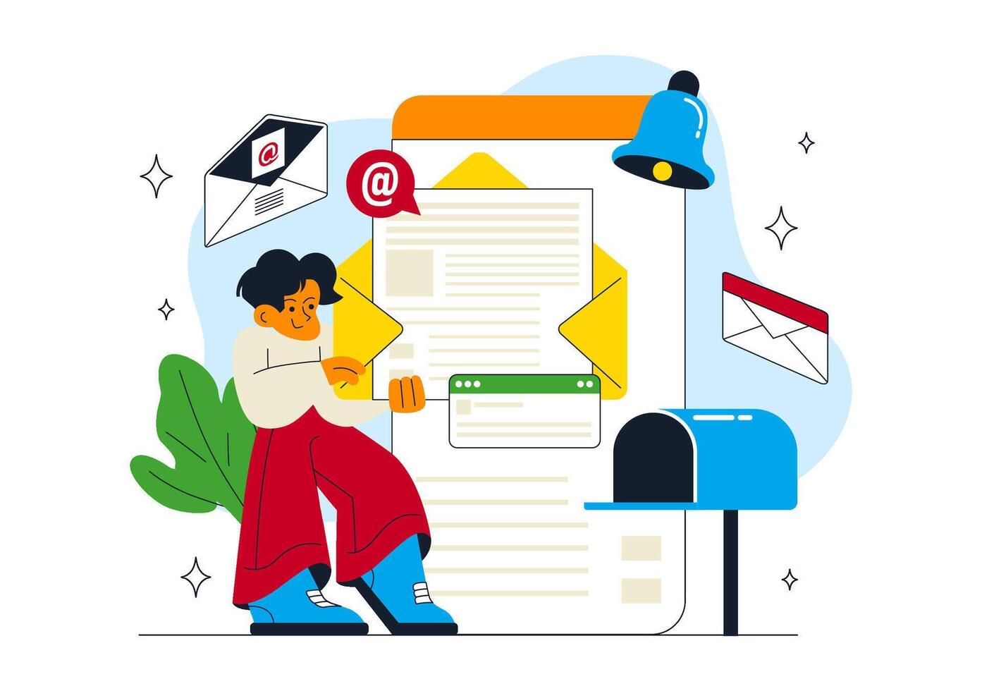 Email management illustration with character vector