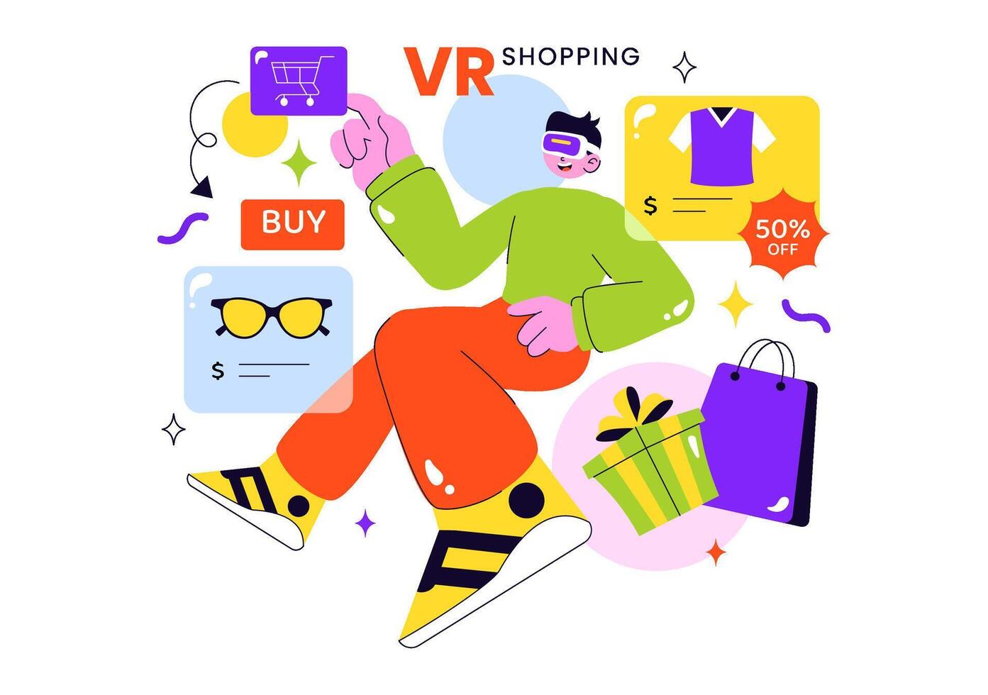 Person engaging in virtual reality shopping vector