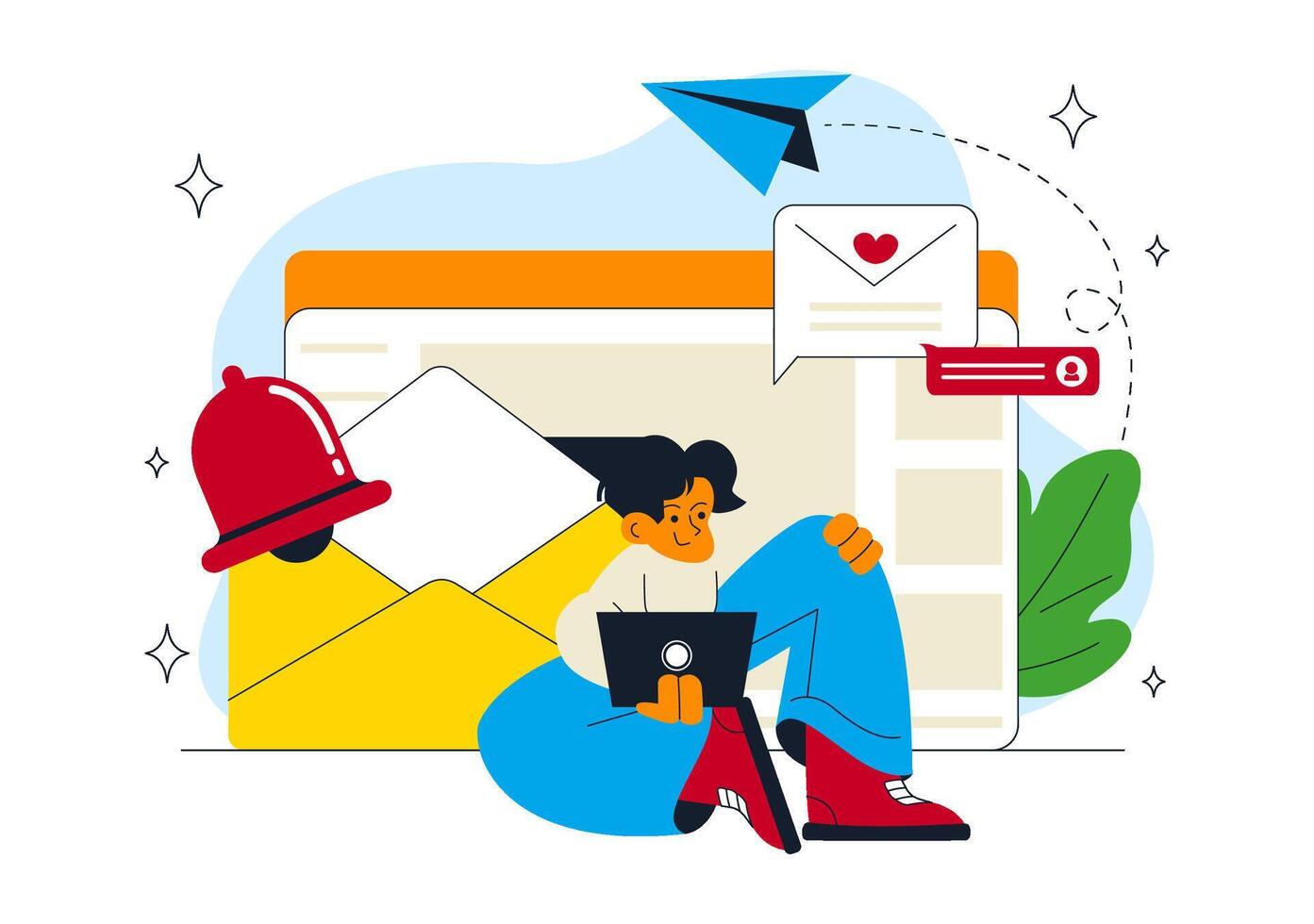 Person working on a laptop with emails vector