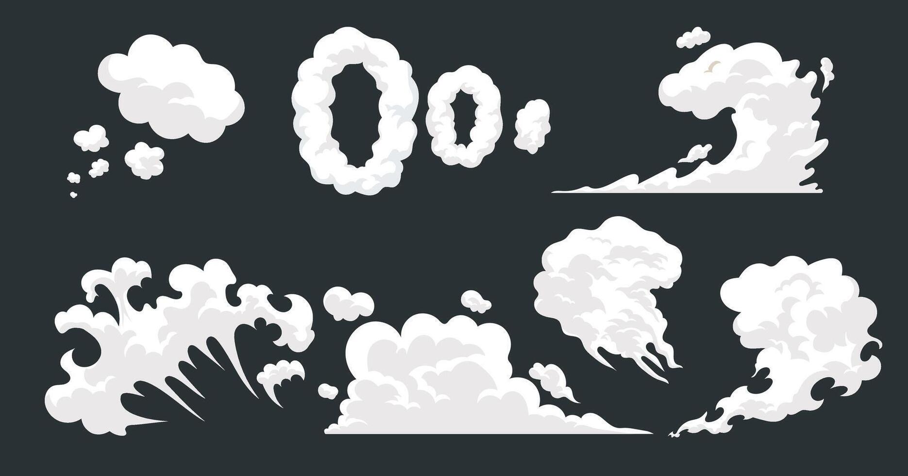 Cartoon comic cloud effect, set of smoke cloud, fog, smog, dust vector