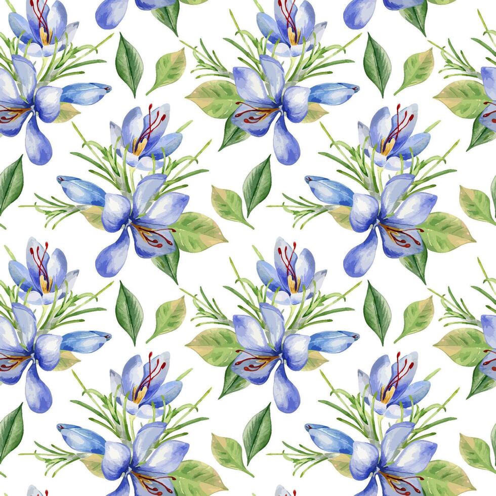 Blue floral pattern with green leaves vector