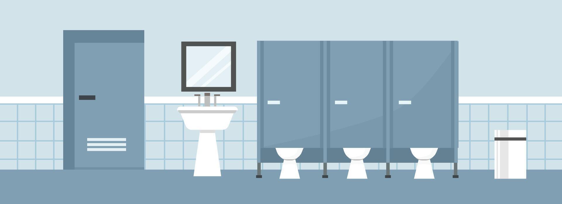 Modern bathroom with stalls and sink vector