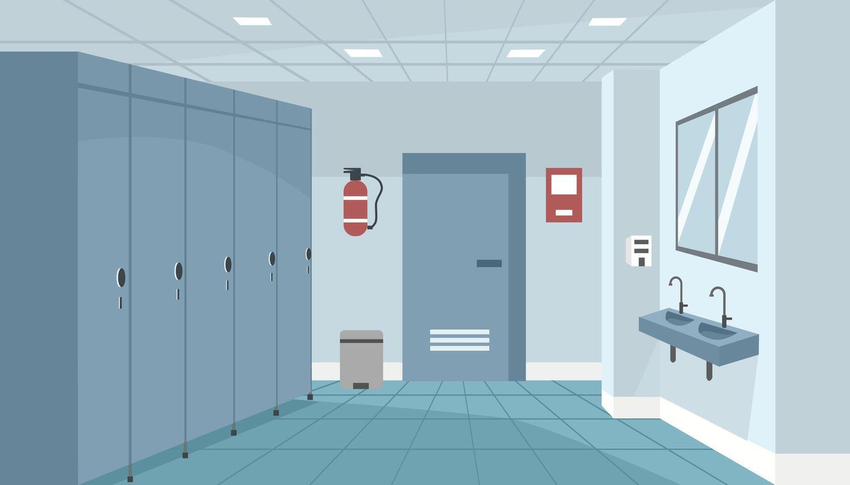 Locker room with modern fixtures and lockers vector