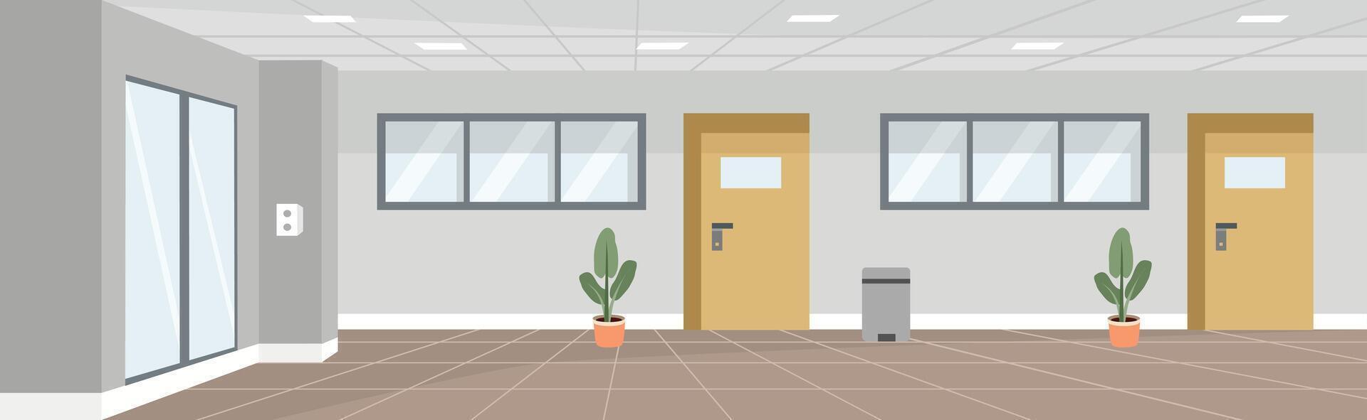 office hallway with windows and plants vector