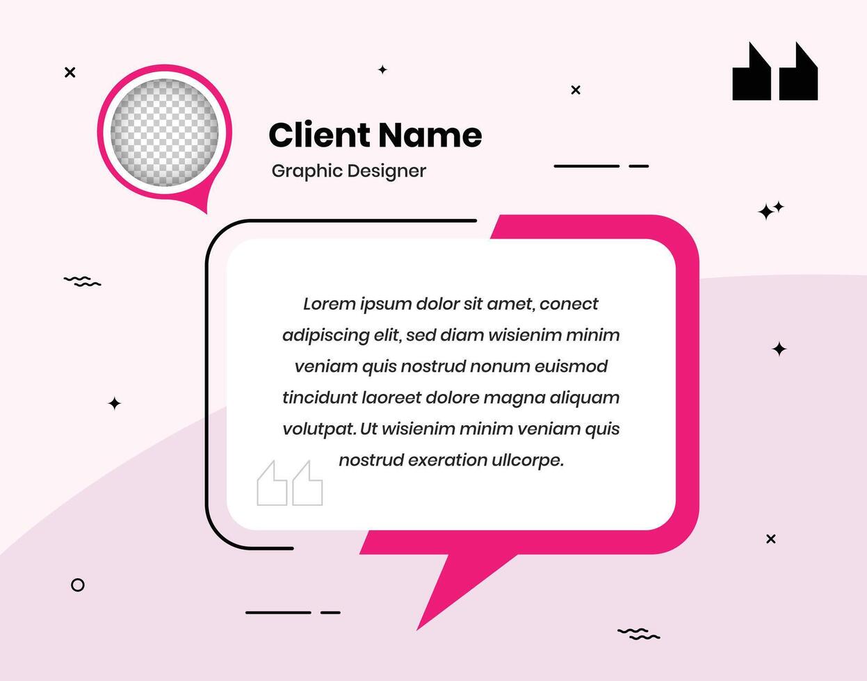 Customer feedback and review testimonial template design with photo placeholder vector