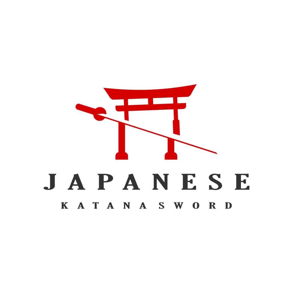 japanese torii gate and samurai sword logo design stock template illustration vector