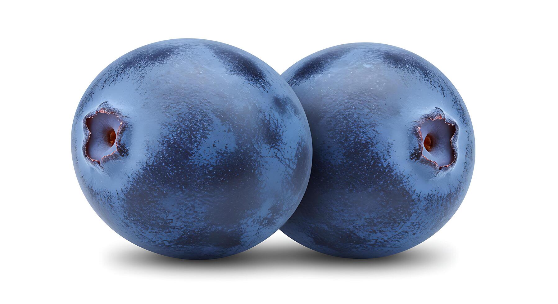 Two Fresh Blueberries Close-up on White Background for Healthy Eating photo