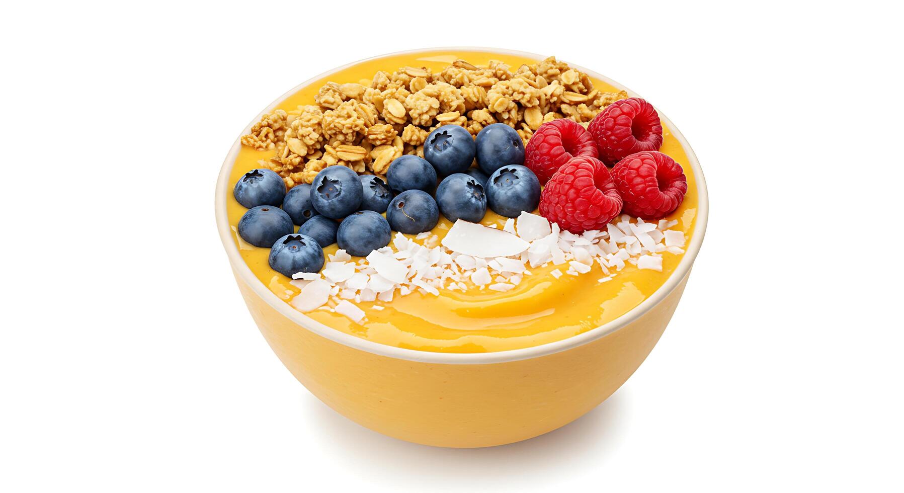 Delicious Mango Smoothie Bowl with Berries and Granola photo