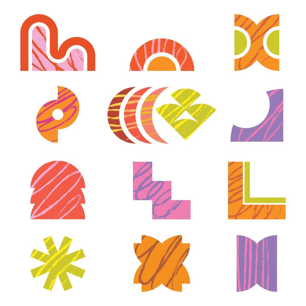 Brutalizm retro shape collection cartoon icon illustration vector
