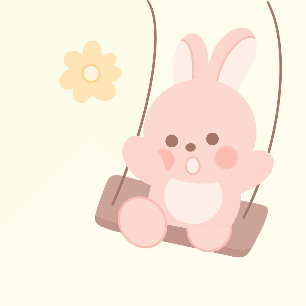a cute bunny is swinging on a swing vector