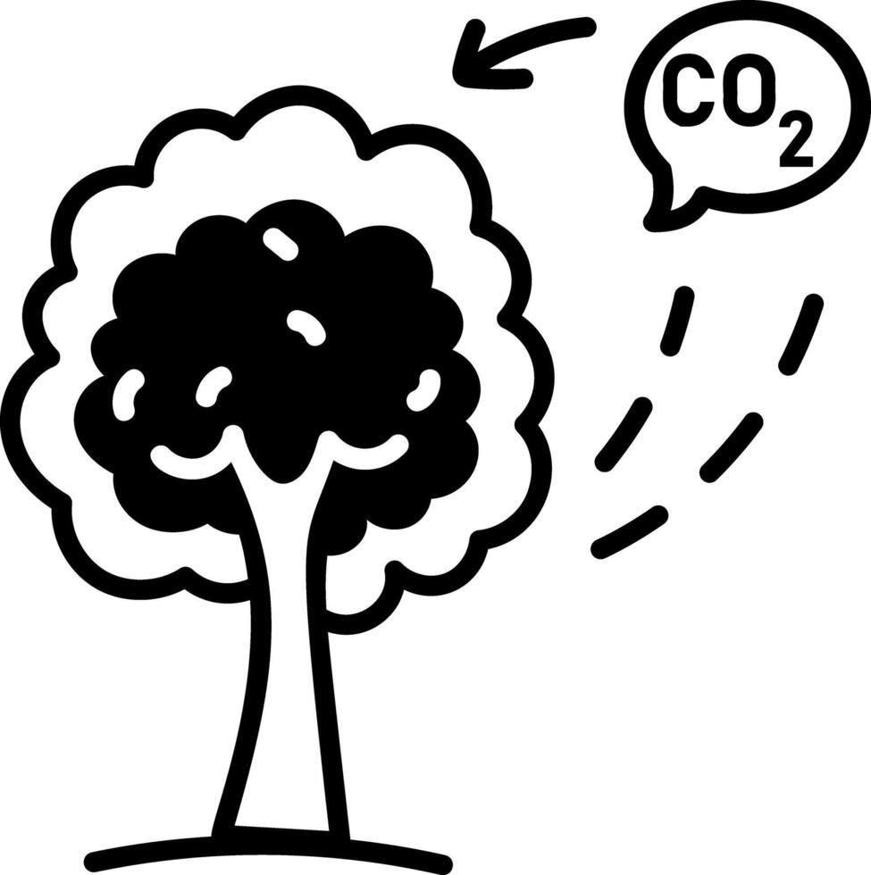 A drawing style icon denoting carbon absorption process vector