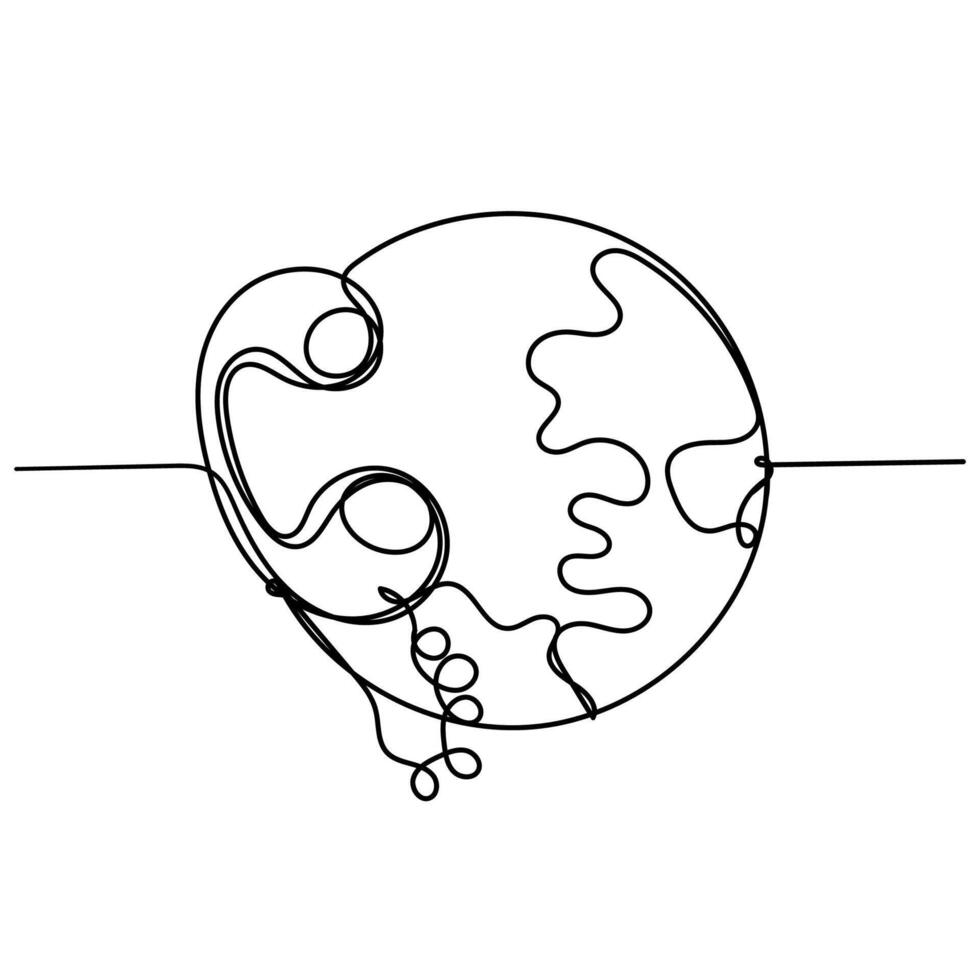 continuous line drawing of the earth with a phone vector