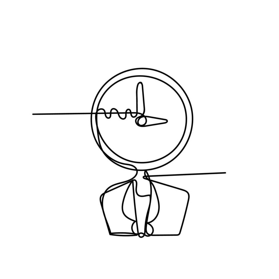 continuous line drawing of a clock with a man in a suit vector