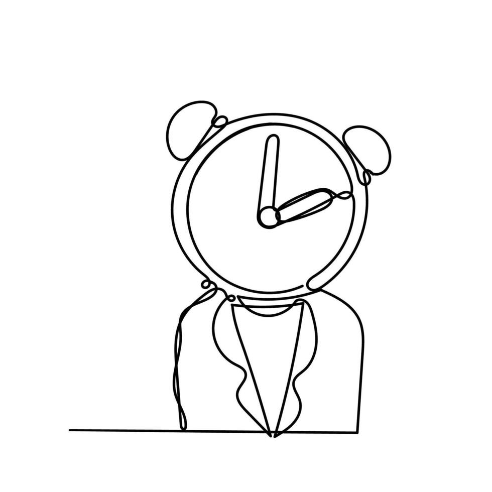 contour continuous line drawing of a man with a clock vector