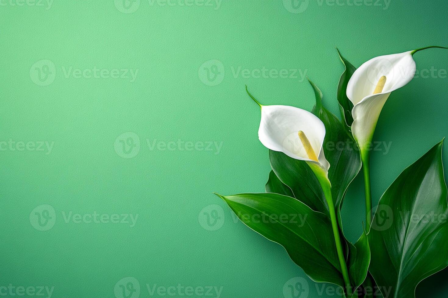 Top view photorealistic Calla Lily, flower set on a vibrant background photo