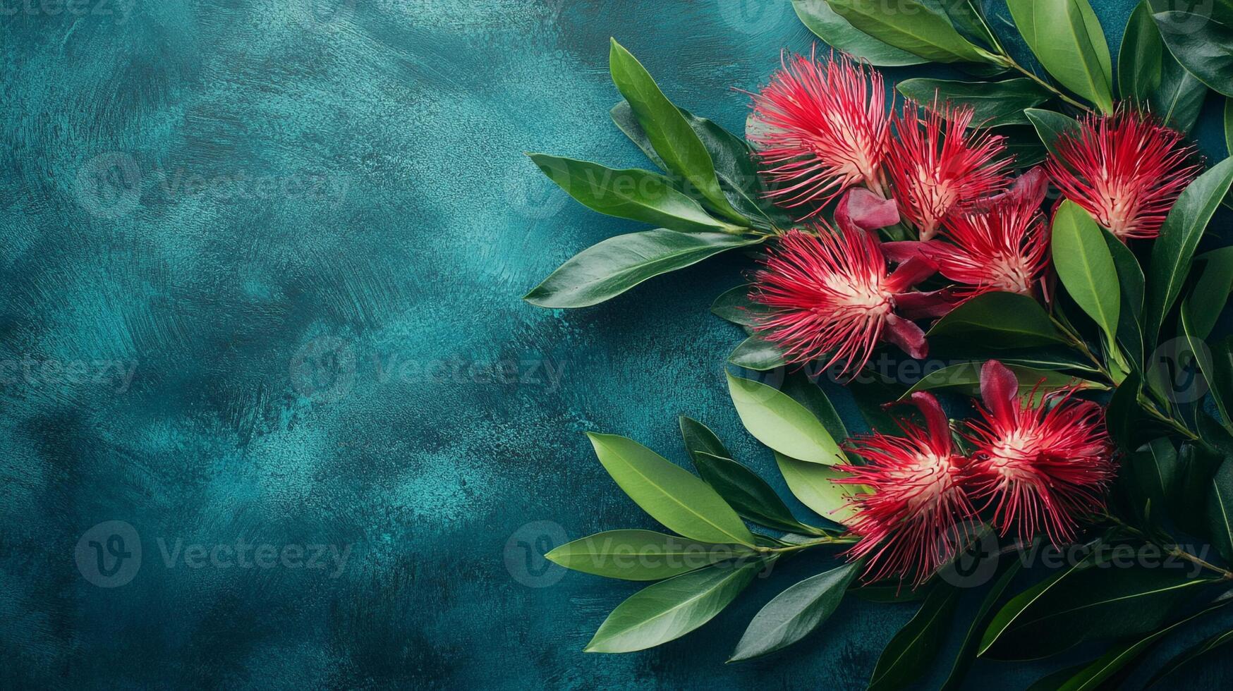 Callistemon on a vibrant background, top view photorealistic plant photo