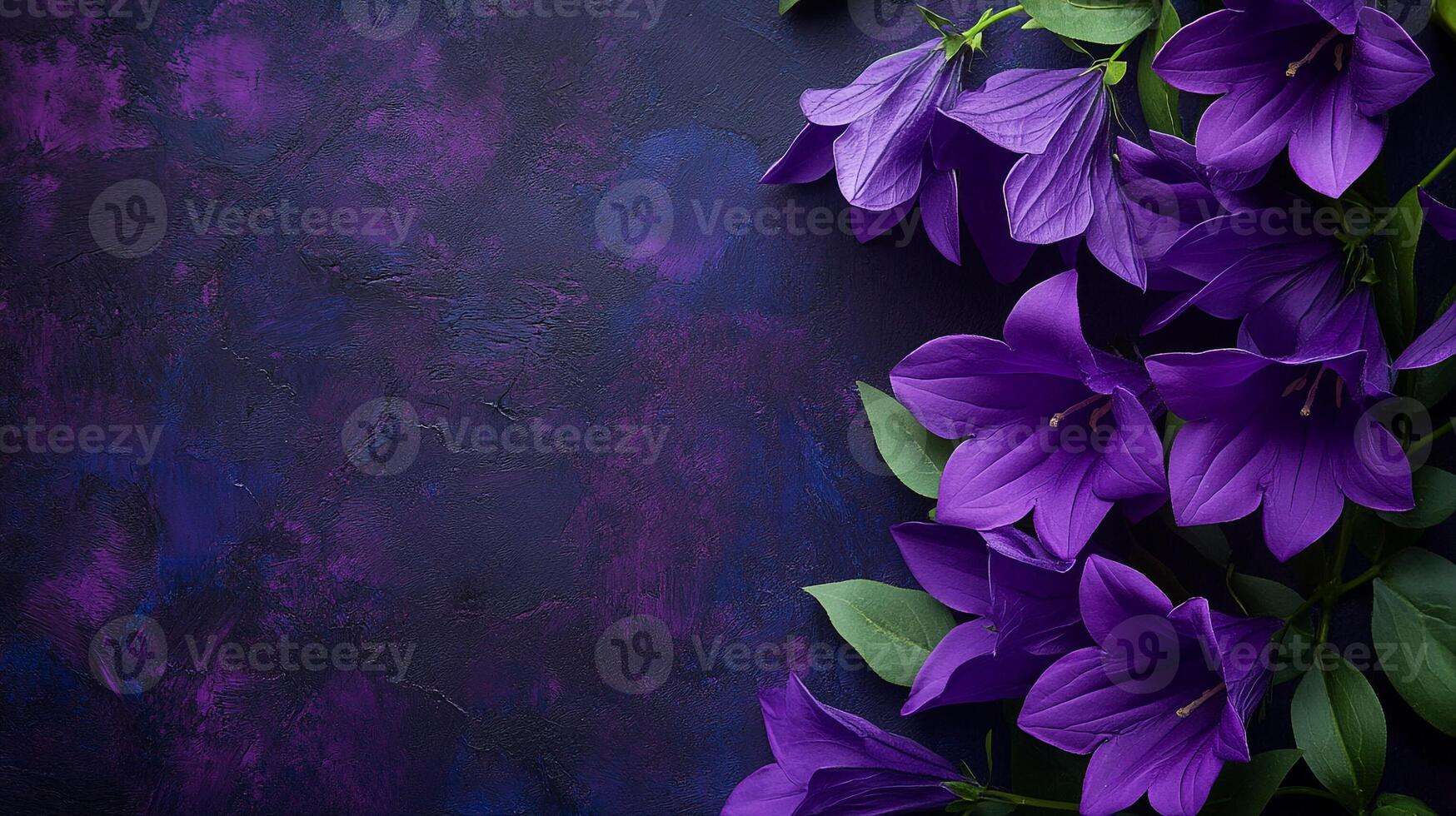 Campanula rotundifolia on a vibrant background, top view photorealistic flower photo
