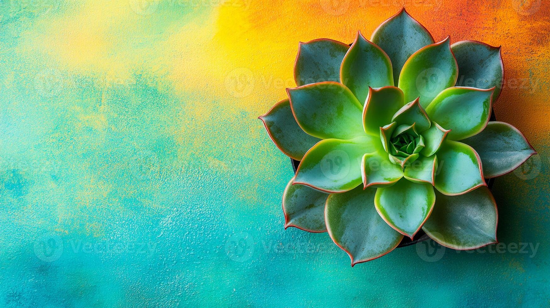 Top view Echeveria on a vibrant background, plant setting photo