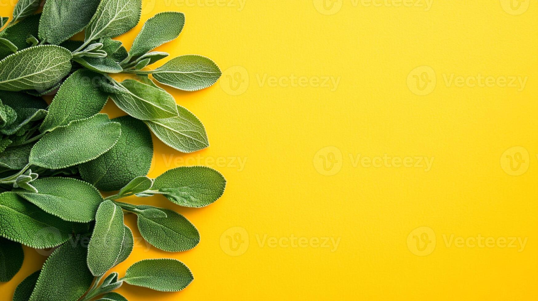 Top view Sage on a vibrant background, plant setting photo