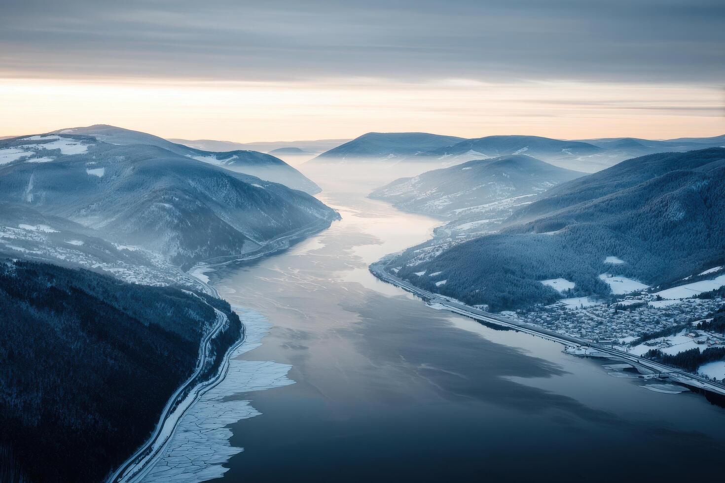 Aerial view of the fjord in norway photo
