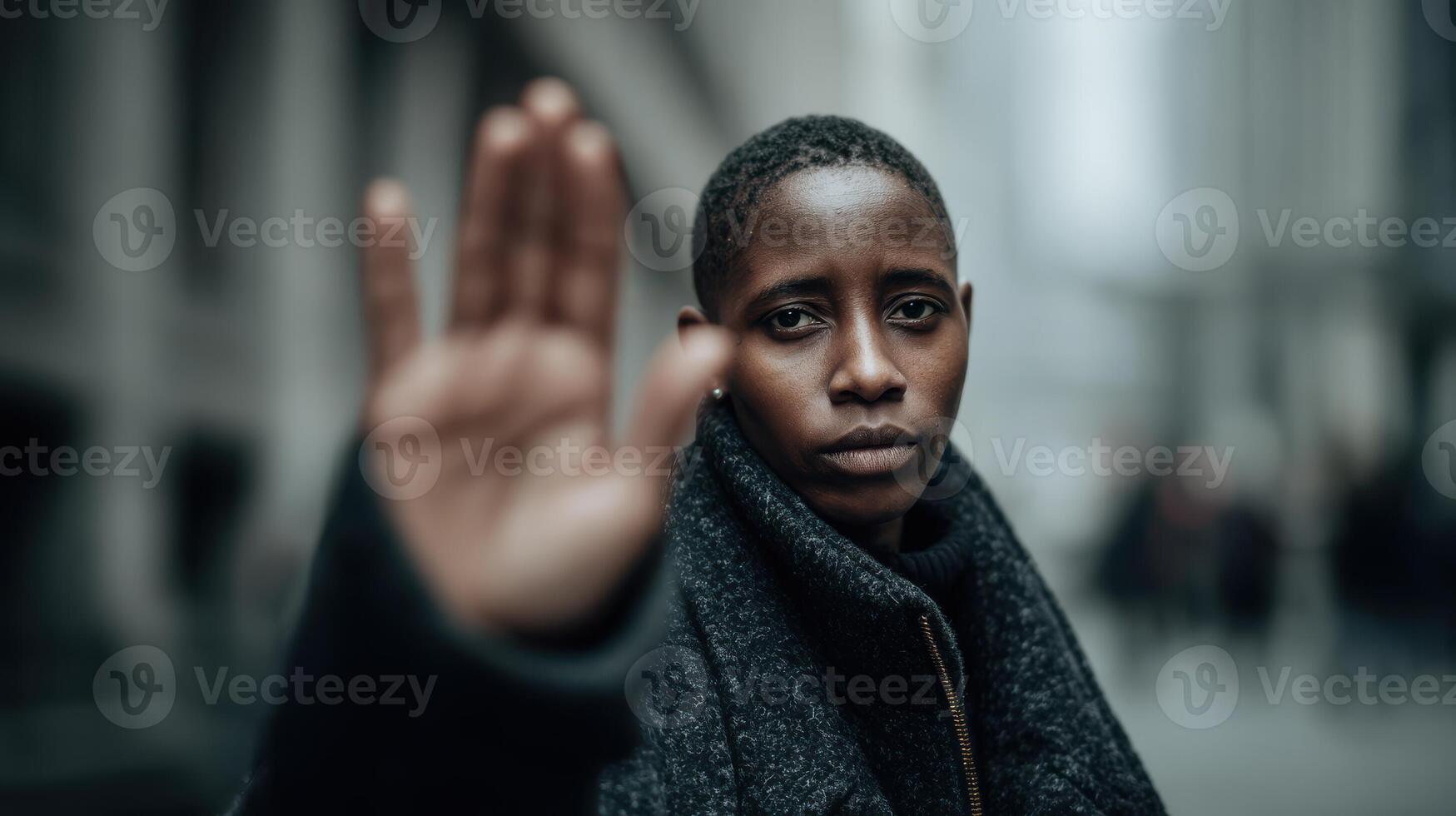 A woman is holding her hand up in the air photo