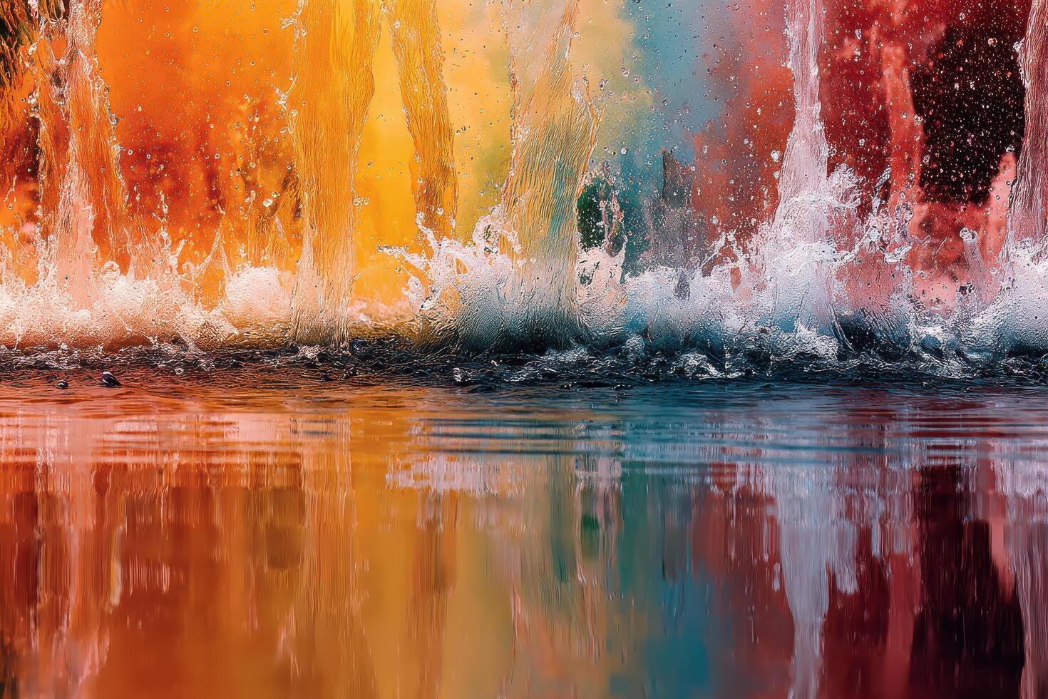 Colorful water splashing into the air with a rainbow photo