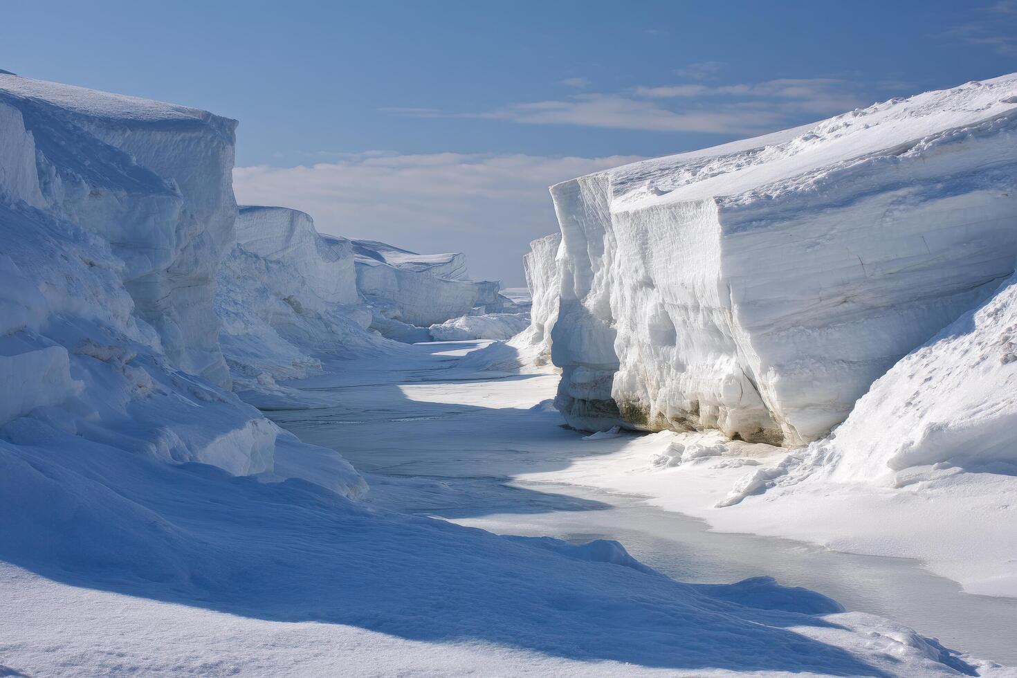 A large ice wall is covered in snow photo