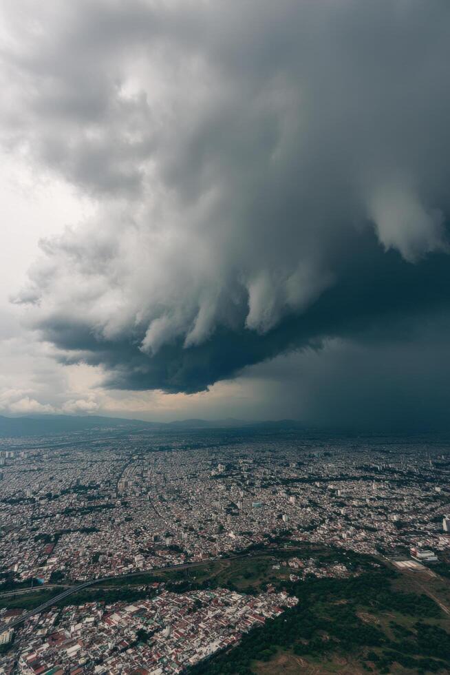 A large city with a dark sky photo