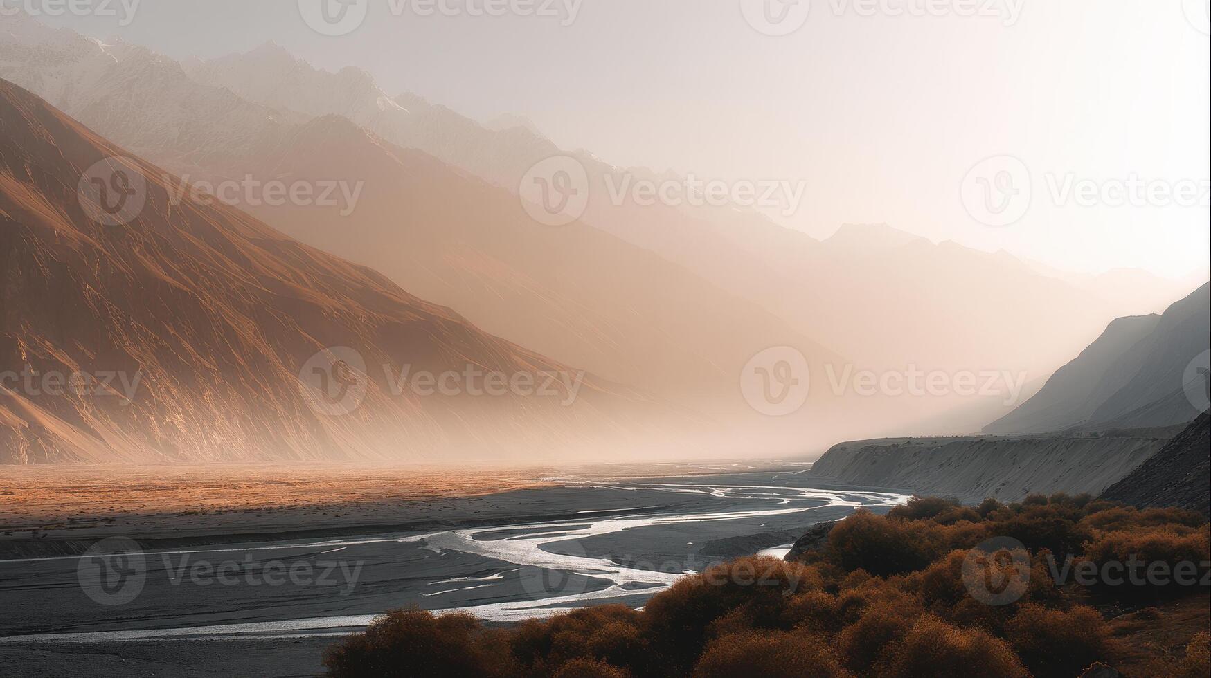 breathtaking glacial valley in pakistan bathed in golden hour light showcasing natural curves photo
