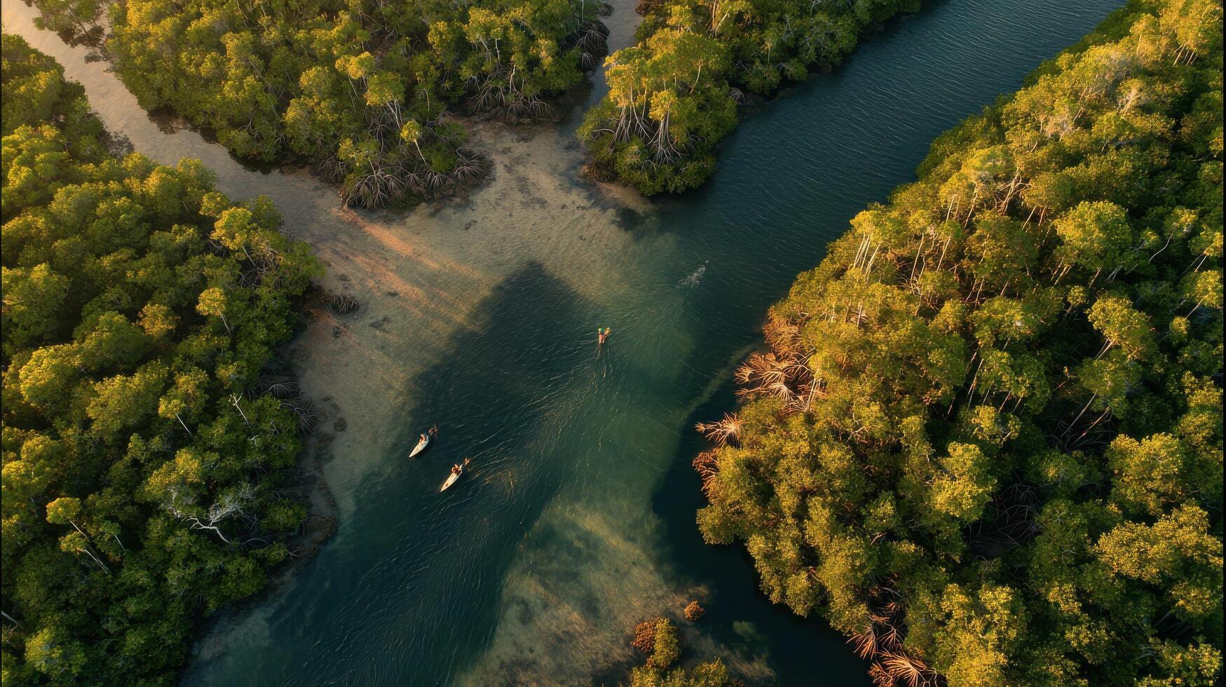 An aerial view of a river and forest photo